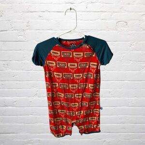 Kickee Pants // Red and Blue Casette Tape Bamboo Short Sleeve Romper